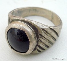 Antique Ethnic Tribal Old Silver Glass Stone Ring - £53.23 GBP