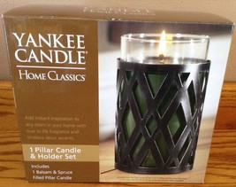 Yankee Candle BALSAM &amp; SPRUCE Pillar Candle And Holder Gift Set - Hostes... - £17.58 GBP