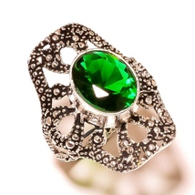 Diopside Glass Oval Gemstone 925 Silver Overlay Handmade Oxidized Ring US-8 - £7.82 GBP