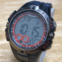 Marathon Watch Quartz Men 50m Silver Black Red Digital Alarm Chrono New Battery - £21.25 GBP