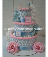 Pink and Blue Gender Reveal Themed Baby Shower 3 Tier Diaper Cake Center... - $85.00