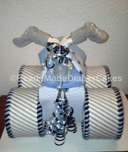 Grey , White , Light Blue , Navy Blue Theme Baby Shower 4 Wheeler Diaper... - £70.77 GBP