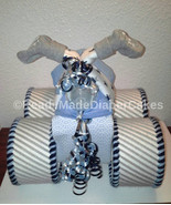 Grey , White , Light Blue , Navy Blue Theme Baby Shower 4 Wheeler Diaper... - £70.79 GBP