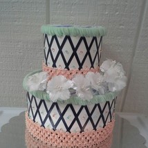 Peach , Mint Green and Navy Blue Themed Baby Girl Shower 2 Tier  Diaper ... - £36.18 GBP