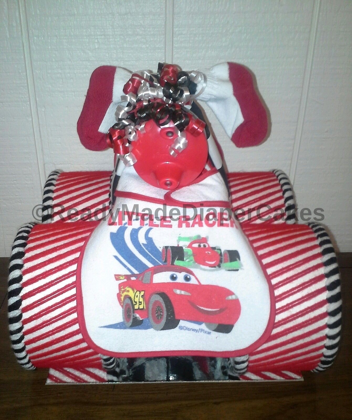 Disney / Pixar Race Car Baby Shower Lightning McQueen Four Wheeler Diaper Cake - $90.00