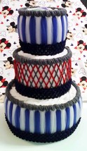 Red , Navy Blue and Grey Mickey Mouse Themed Baby Boy Shower 3 Tier Diaper Cake  - £47.80 GBP