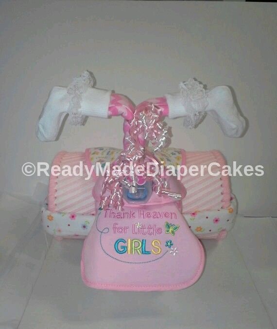 Pink and White Themed Baby Girl Shower Decor Tricycle Diaper Cake Centerpiece