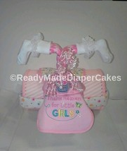 Pink and White Themed Baby Girl Shower Decor Tricycle Diaper Cake Centerpiece - £65.61 GBP