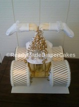 Gold and Ivory Themed Baby Shower Decor Four Wheeler Diaper Cake Gift - $82.80