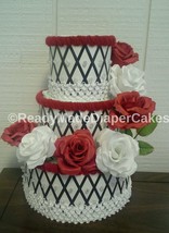 Red and Black Elegant Themed Baby Shower Decor 3 Tier Diaper Cake Gift - £47.02 GBP