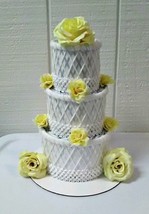 White and Yellow Themed Baby Shower Decor Elegant 3 Tier Diaper Cake Centerpiece - £47.04 GBP