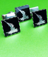 BLack Swordfish Cufflink Set Vintage Fishing Tie Clip silver Fisherman g... - £131.89 GBP