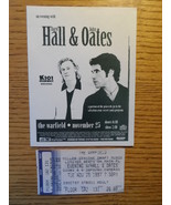 DARYL HALL &amp; JOHN OATES 1997 POSTCARD &amp; TICKET STUB SAN FRANCISCO THE WA... - $12.50