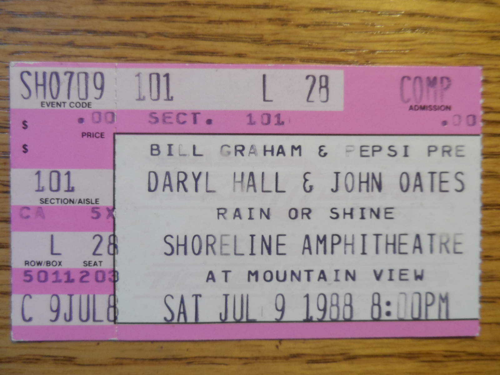 DARYL HALL &amp; JOHN OATES 1988 Ticket Stub SHORELINE AMP BILLY GRAHAM PRES... - $7.77