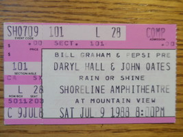 DARYL HALL &amp; JOHN OATES 1988 Ticket Stub SHORELINE AMP BILLY GRAHAM PRES... - £6.14 GBP