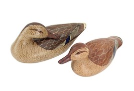 2 DUCK DECOYS HAND CARVED AND PAINTED WOOD DON KRUZAN CHAS MOORE ERA RARE - $128.99