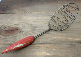 Vintage Androck Coiled Metal Wire Whisk Strain Spoon Red Wood Atomic Handle - £12.82 GBP