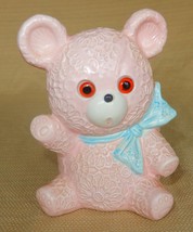 Adorable vintage pink ceramic teddy bear planter with brown glass eyes - £20.03 GBP