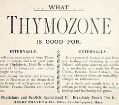 1895 Thayer&#39;s Nutritive Thymozone Medicine Victorian Health Dental Advertisement - £4.29 GBP