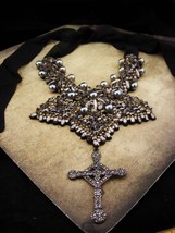 Hauntingly Dark Marcasite necklace Cross Bib necklace Huge Gothic statement neck - £193.75 GBP