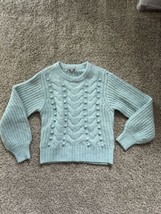 NWOT Evolution by Cyrus Style Cable Knit Sweater Balloon Sleeve Size Medium Blue - £29.28 GBP