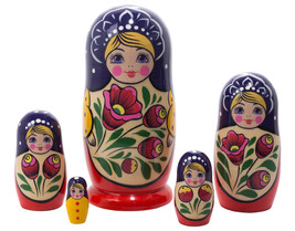 Volga Maiden Nesting Doll - 6&quot; w/ 5 Pieces - £52.75 GBP