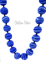  Art Glass Beaded Necklace Artisan Designed with Violet and White Swirls   - £29.88 GBP