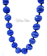  Art Glass Beaded Necklace Artisan Designed with Violet and White Swirls   - £29.90 GBP