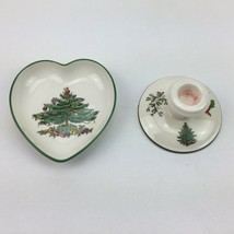 Spode Christmas Tree Heart Shaped Dish and Spode Candle Stick Holder - £28.14 GBP