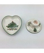 Spode Christmas Tree Heart Shaped Dish and Spode Candle Stick Holder - £27.40 GBP