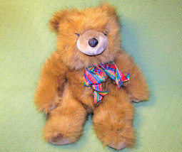 1988 Playful Plsuh Teddy Bear 17&quot; Vintage Chrisha Stuffed Plaid Bow Animal Toy - £17.34 GBP