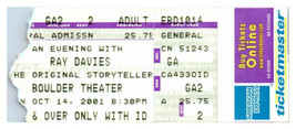 Entrada De Concierto De Ray Davies 14 De Octubre De 2001 Boulder Colorado - $39.58