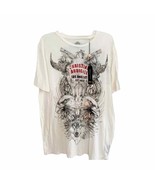 Christian Audigier Cream Bull Skull Wolf Embellished Graphic Tee NWT - £57.36 GBP