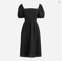 J Crew Women Black Linen Puff Sleeve Square Neck Smocked Pocket Mini Dress XS S - £47.95 GBP