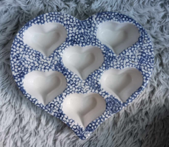 Heavy Ceramic Muffin/Cupcake Pan - 6 Heart Shaped - Blue &amp; White - 12&quot;x1... - £20.00 GBP