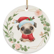 Cute Baby Pug Dog Lover Ornament Flower Wreath Christmas Gift Pine Tree Decor - £11.69 GBP