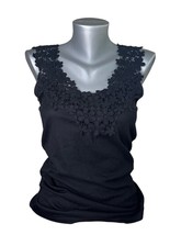 WinWin Chunky Lace Sleeveless Black Ribbed Tank Top Size S M Small Medium  - £7.76 GBP