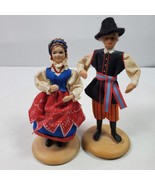 Vintage 1950s Polish Dolls 5 Inch Set of 2 Male Female On Stands Signed - €33,47 EUR