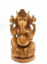 10&quot; Wooden Fine Carved Lord Ganesha Sitting Statue | Handmade | Home Decor - £223.02 GBP