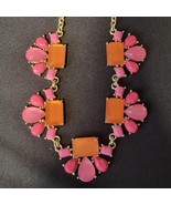 VTG Premier Designs Pink &amp; Orange Crystal 23&quot; Gold Tone Bib Statement Ne... - $21.60 CAD
