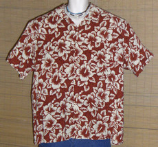 Ocean Pacific Hawaiian Shirt Red Beige Flowers Size XL - £19.97 GBP