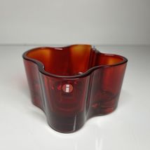 Alvar Aalto Iittala Tea Light Savoy Bowl 55mm 2" Ruby Red EXC, Sticker L... - $48.98