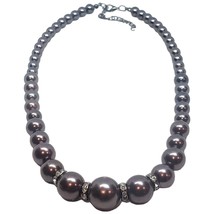 Chunky Imitation Brown Pearl Necklace Graduated Beaded Light Weight 16&quot; Long - $9.89