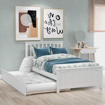 Twin Size Platform Bed With Trundle, White - £268.73 GBP