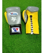 Winning Yellow &amp; Grey Black Boxing Gloves Premium Leather Training Fight... - $173.00