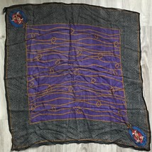 Vintage Ellen Tracy Scarf Silk Nautical Purple Black Yellow Square Sheer... - $30.50