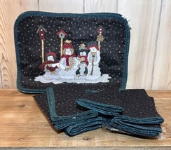 Vintage 1997 Hickory Farms Snowman Cloth Christmas Placemats (8) &amp; Napkins (10) - £29.88 GBP
