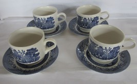 4 Churchill Blue Willow Made In England Flat Cup Saucer Sets Incised CC Marks - £17.57 GBP