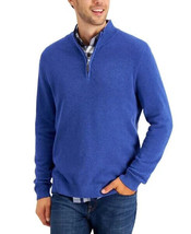 Club Room Men&#39;s Quarter-Zip Textured Cotton Sweater Cobalt Heather-Small - £17.65 GBP