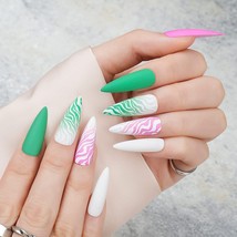 Extra Long Press on Nails XXL Barbie Pink and Green, Fashion Fake Nails ... - £10.11 GBP